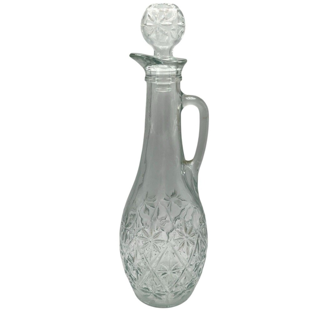 Vintage Indiana Glass Decanter Starburst Diamond Pattern USA 1960s
